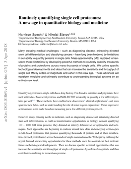 Routinely Quantifying Single Cell Proteomes: a New Age in Quantitative Biology and Medicine
