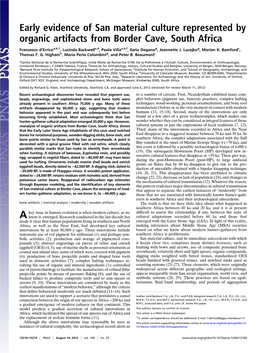 Early Evidence of San Material Culture Represented by Organic Artifacts from Border Cave, South Africa