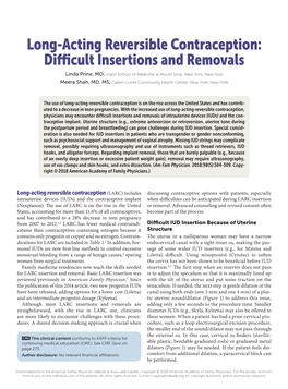 Long-Acting Reversible Contraception: Difficult Insertions and Removals