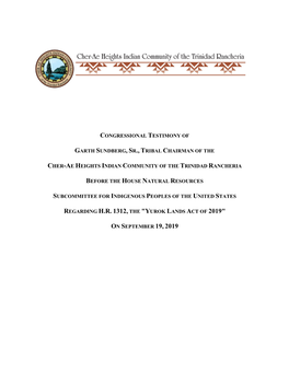 Regarding H.R. 1312, the "Yurok Lands Act of 2019"