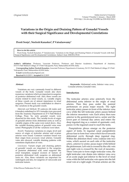 Variations in the Origin and Draining Pattern of Gonadal Vessels With