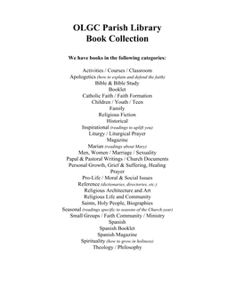OLGC Parish Library Book Collection