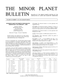 The Minor Planet Bulletin Reporting the Present Publication