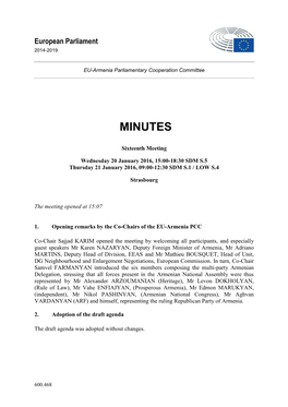 Minutes of the 16Th EU-Armenia PCC, January 2016