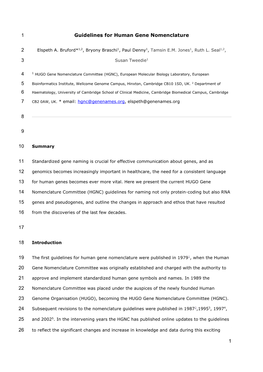 1 Guidelines for Human Gene Nomenclature 1 2 3 4 5 6 7 8 9 10 11 12 13 14 15 16 17 18 19 20 21 22 23 24 25 26