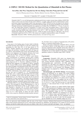 A UHPLC–MS/MS Method for the Quantitation of Olmutinib in Rat Plasma