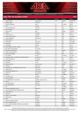 ARIA TOP 100 ALBUMS CHART 1997 TY TITLE Artist CERTIFIED COMPANY CAT NO