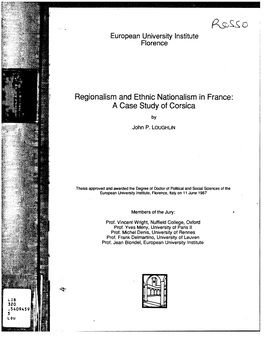 Regionalism and Ethnic Nationalism in France: a Case Study of Corsica By