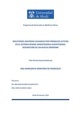 Reacciones Adversas Causadas Por Fármacos Activos En El Sistema Renina Angiotensina Aldosterona: Descripción De Un Nuevo Síndrome