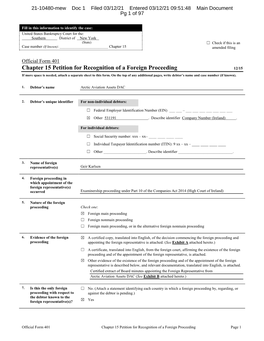 Chapter 15 Petition for Recognition of a Foreign Proceeding 12/15 If More Space Is Needed, Attach a Separate Sheet to This Form