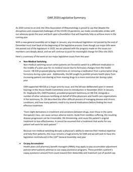 OAR 2020 Legislative Summary