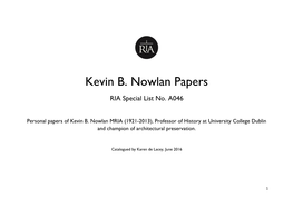 Kevin B. Nowlan Papers RIA Special List No