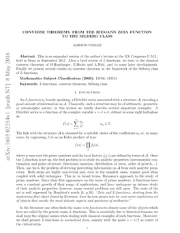 Arxiv:1605.02354V1 [Math.NT]