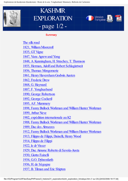 Explorateurs Du Karakoram (Karakorum) : Route De La Soie, Yonghusband, Mummery, Bullocks Du Cachemire KASHMIR EXPLORATION - Page 1/2