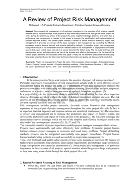 A Review of Project Risk Management Mohamed, H.F.-Projects Contracts Department - Petroleum Marine Services Company