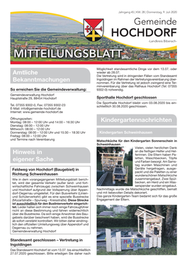 Gemeinde HOCHDORF -Landkreis Biberach- MITTEILUNGSBLATT