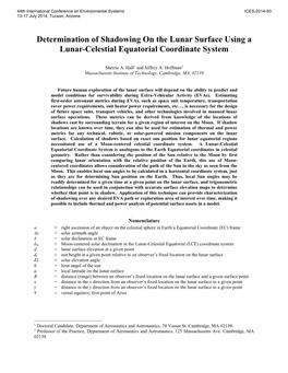 Determination of Shadowing on the Lunar Surface Using a Lunar-Celestial Equatorial Coordinate System