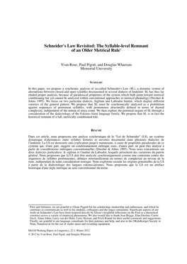 Schneider's Law Revisited: the Syllable-Level Remnant of an Older Metrical Rule*