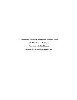 Cuban Political Economic Policies Elba Marcell Rivera Rodriguez