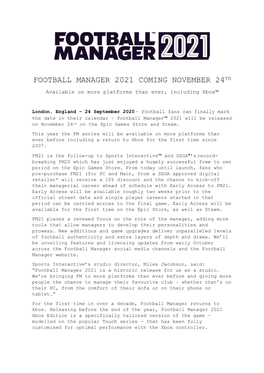 Football Manager 2021 Coming November 24Th
