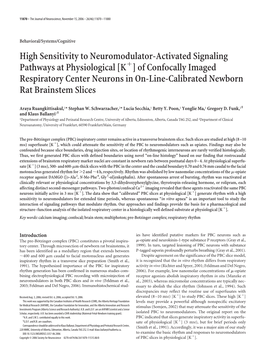 High Sensitivity to Neuromodulator-Activated Signaling Pathways at Physiological [K ] of Confocally Imaged Respiratory Center Ne