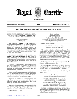 NS Royal Gazette Part I