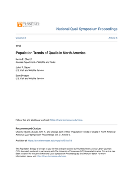 Population Trends of Quails in North America