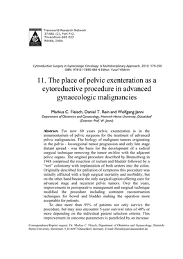 11. the Place of Pelvic Exenteration As a Cytoreductive Procedure in Advanced Gynaecologic Malignancies