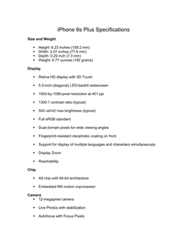 Iphone 6S Plus Specifications