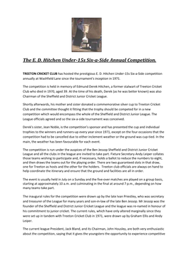 The E. D. Hitchen Under-15S Six-A-Side Annual Competition