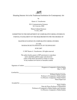 Situating Internet Art in the Traditional Institution for Contemporary Art by Karen A