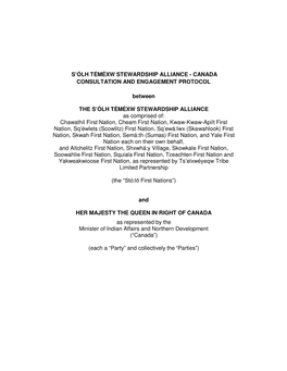 CANADA CONSULTATION and ENGAGEMENT PROTOCOL Between the S'ólh TÉMÉXW STEWARDSHIP A