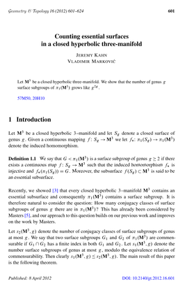 Counting Essential Surfaces in a Closed Hyperbolic Three-Manifold