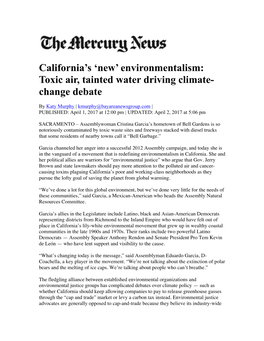 Environmentalism: Toxic Air, Tainted Water Driving Climate- Change Debate