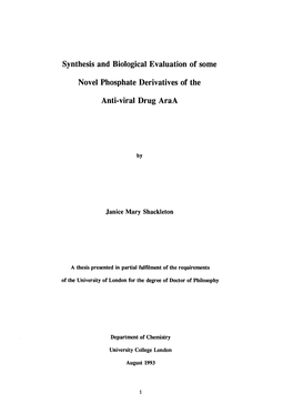 Synthesis and Biological Evaluation of Some Novel Phosphate Derivatives of the Anti-Viral Drug Araa