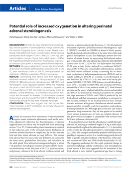 Potential Role of Increased Oxygenation in Altering Perinatal Adrenal Steroidogenesis