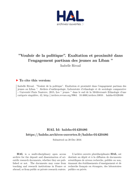 ''Vouloir De La Politique''. Exaltation Et Proximité Dans L