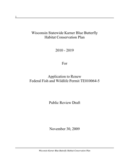 Wisconsin Statewide Karner Blue Butterfly Habitat Conservation Plan