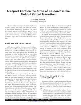 A Report Card on the State of Research in the Field of Gifted Education