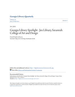 Georgia Library Spotlight - Jen Library, Savannah College of Art and Design Darrell Naylor-Johnson Savannah College of Art and Design, Dnaylorj@Scad.Edu