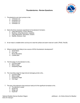 Thunderstorms - Review Questions