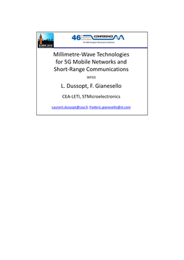 Millimetre-Wave Technologies for 5G Mobile Networks and Short-Range Communications WF03 L