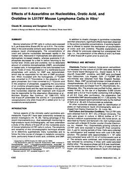 Effects of 6-Azauridine on Nucleotides, Orotic Acid, and Orotidine in L5178Y Mouse Lymphoma Cells in Wfro1