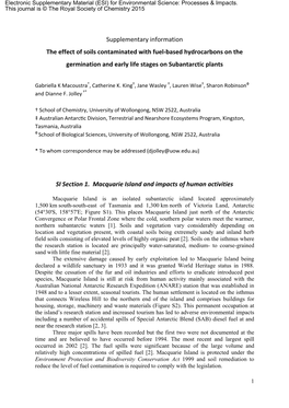 Supplementary Information the Effect of Soils Contaminated with Fuel‐Based Hydrocarbons on the Germination and Early Life Stages on Subantarctic Plants