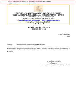 Circ. 160 Test Sierologici Comunicazione ASP Palermo