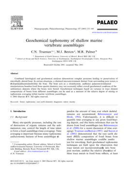 Geochemical Taphonomy of Shallow Marine Vertebrate Assemblages