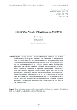 Comparafive Analysis of Cryptographic Algorithms