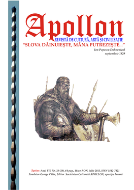 REVISTĂ DE CULTURĂ, ARTĂ ŞI CIVILIZAŢIE “SLOVA DĂINUIEŞTE, MÂNA PUTREZEŞTE...” Ion Popescu Duhovnicul Septembrie 1829