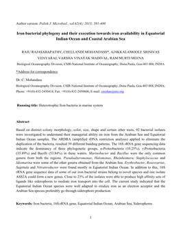 Iron Bacterial Phylogeny and Their Execution Towards Iron Availability in Equatorial Indian Ocean and Coastal Arabian Sea