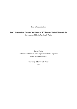 And the Use of HIV-Related Criminal Offences in the Governance of HIV in New South Wales